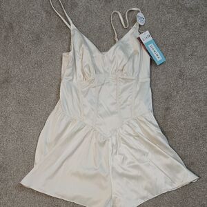 Elegant Cream Satin Teddy Style Romper
